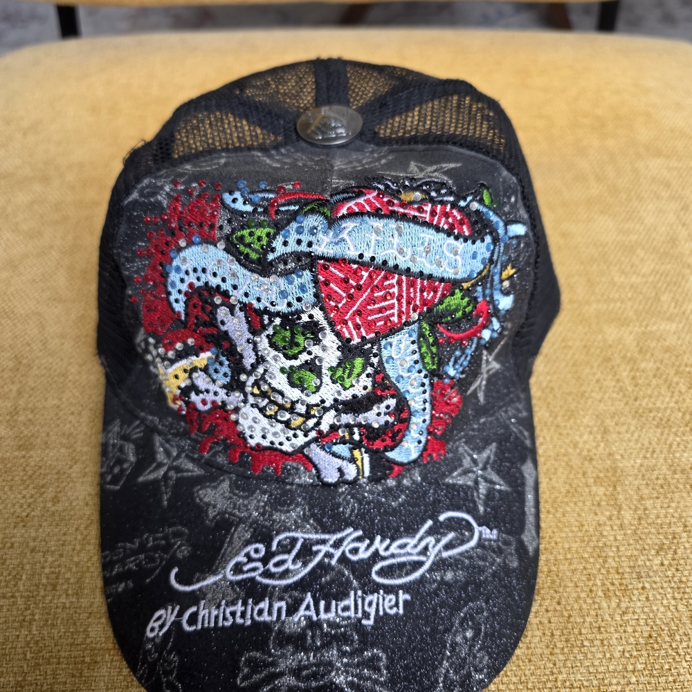 Ed Hardy by Christian Audigier Black Embellished Trucker Hat